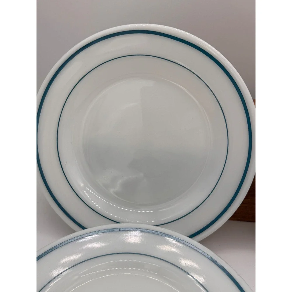 Anchor Hocking Fire King 350 Milk Glass Blue Bands Oval Plates 9